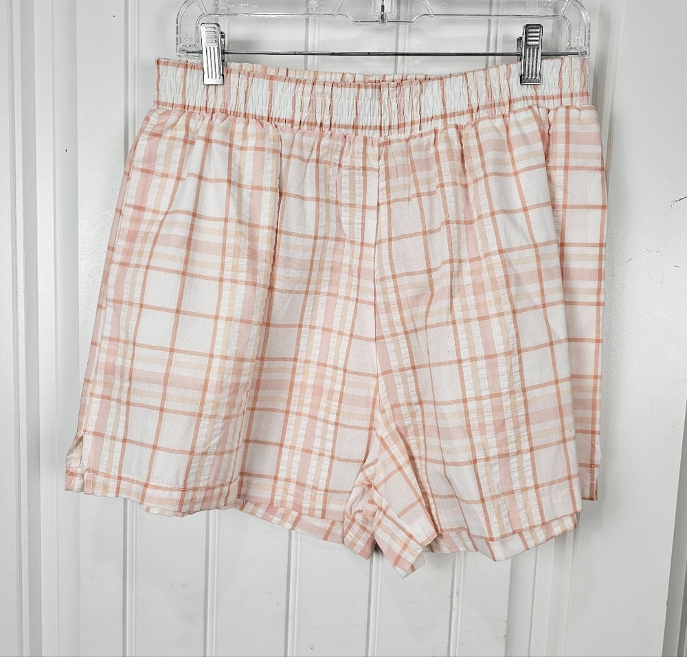 NWT Cotton On Carla Orange/White Check Print Cotton Shorts Size 8 Elastic Waist